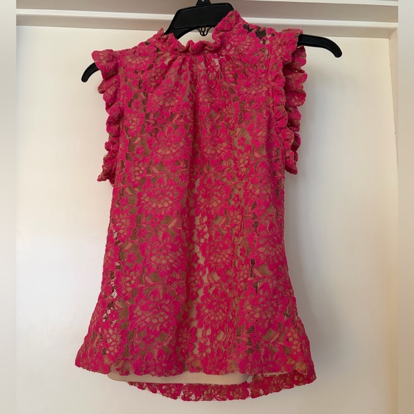 Anthropologie Dolan Pink Lace Ruffle Mock-Neck Sleeveless Top - Picture 2 of 4